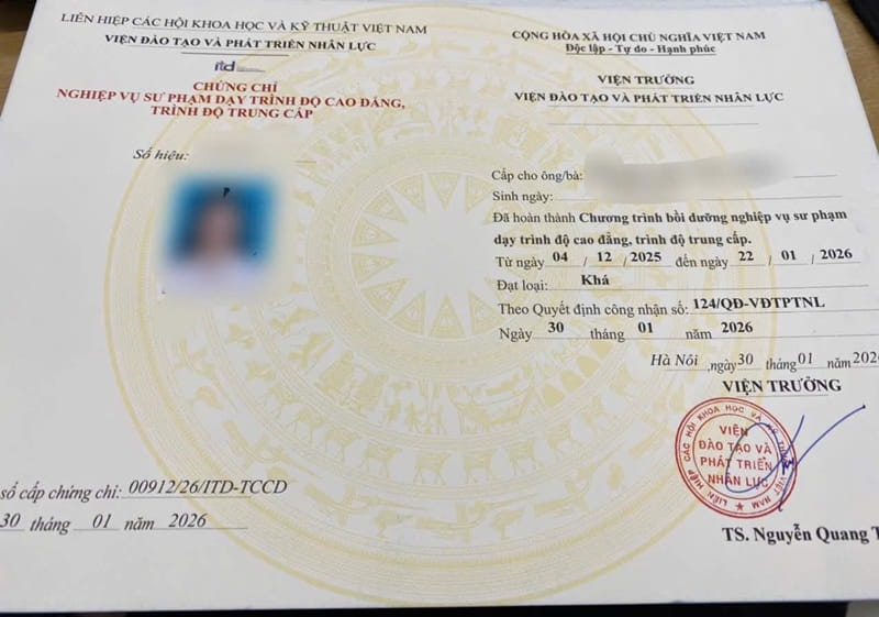 Chứng chỉ sư phạm dạy nghề Trung cấp - Cao đẳng