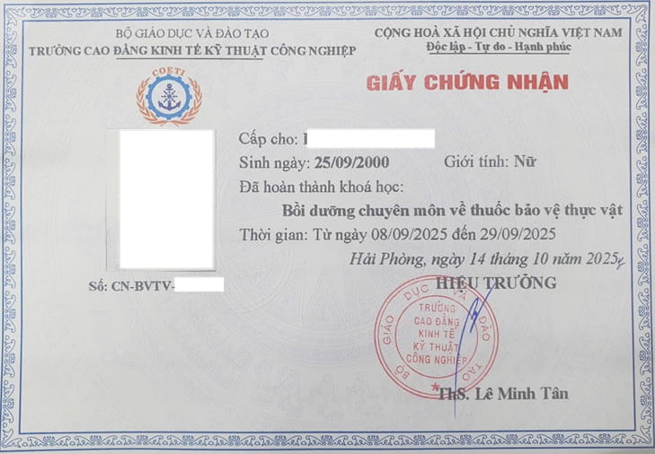 chứng chỉ hành nghề buôn bán thuốc bảo vệ thực vật