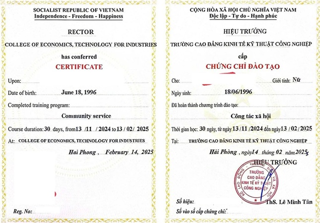 Mẫu chứng chỉ đào tạo nghề công tác xã hội