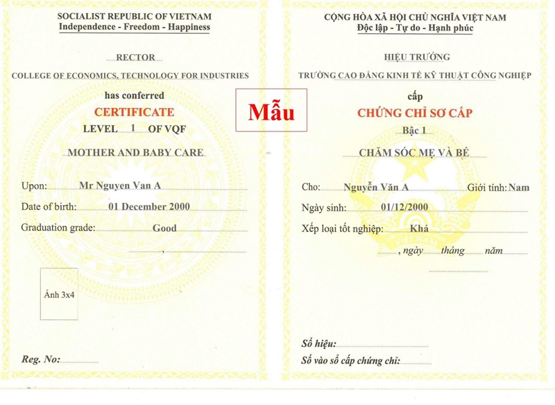 mẫu chứng chỉ chăm sóc mẹ và bé
